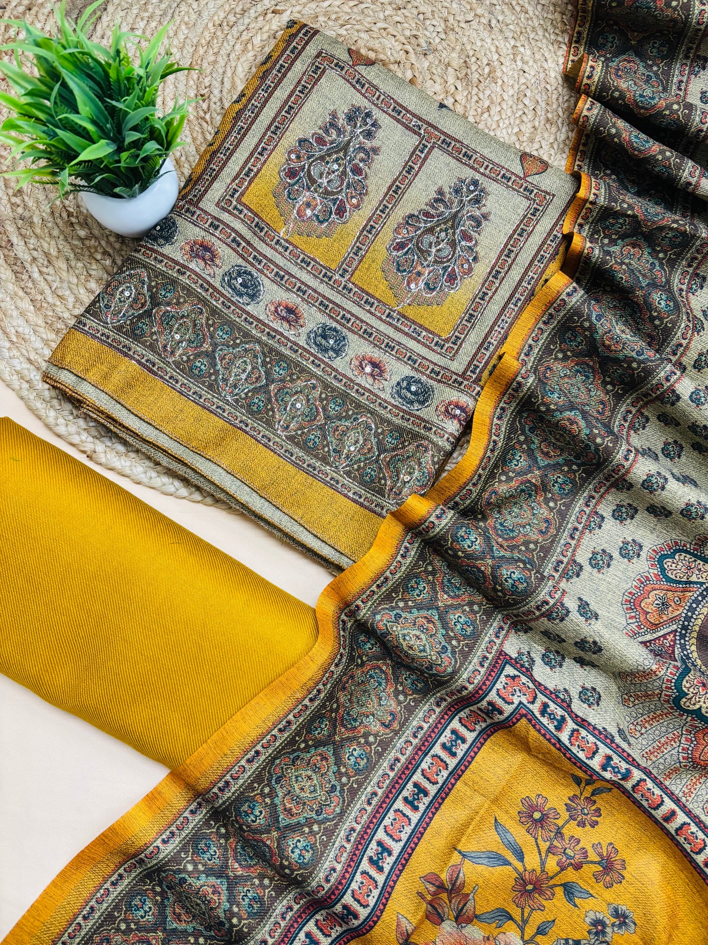 Zari Detailing Pure Pashmina Suit set