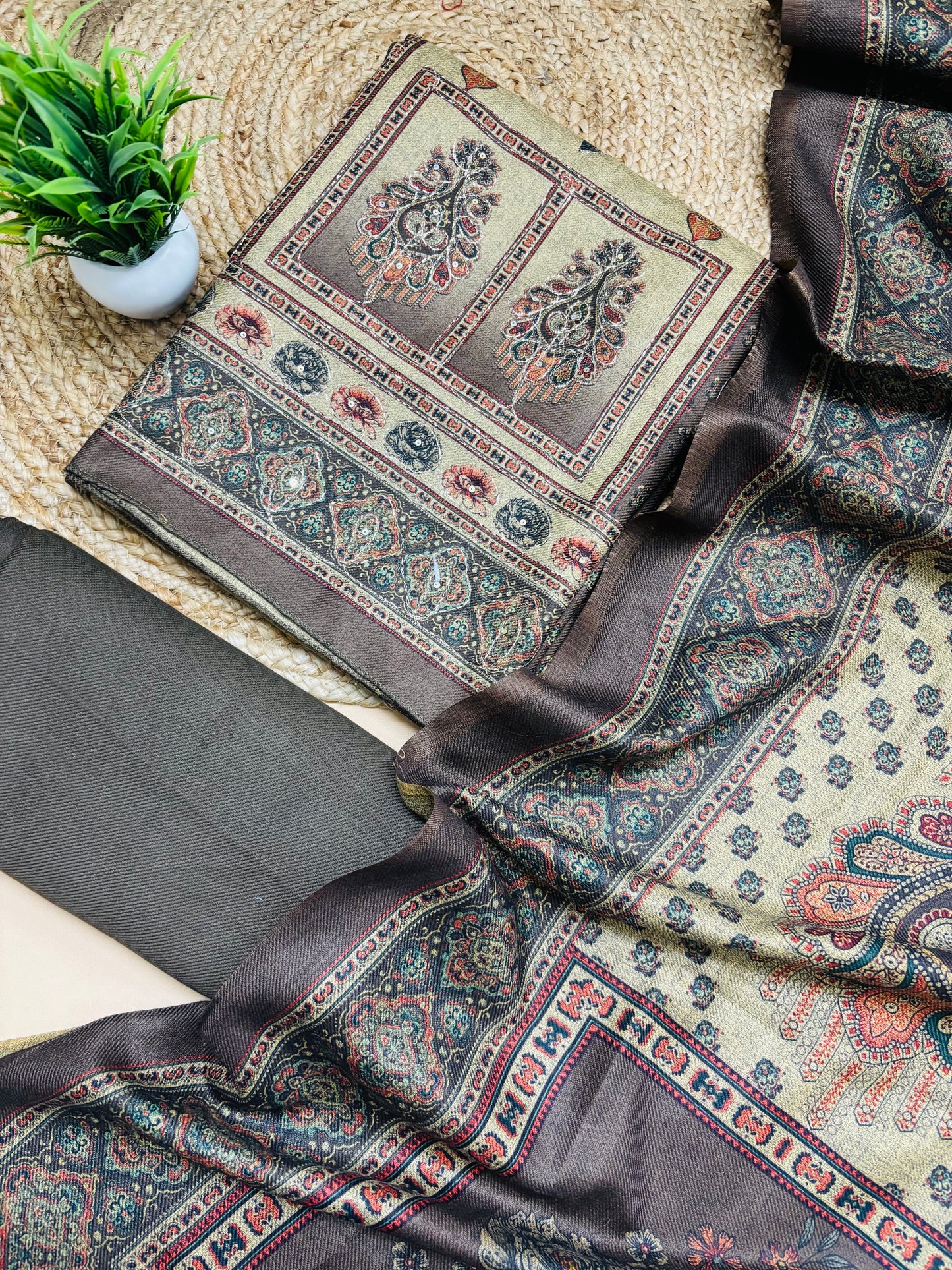 Zari Detailing Pure Pashmina Suit set