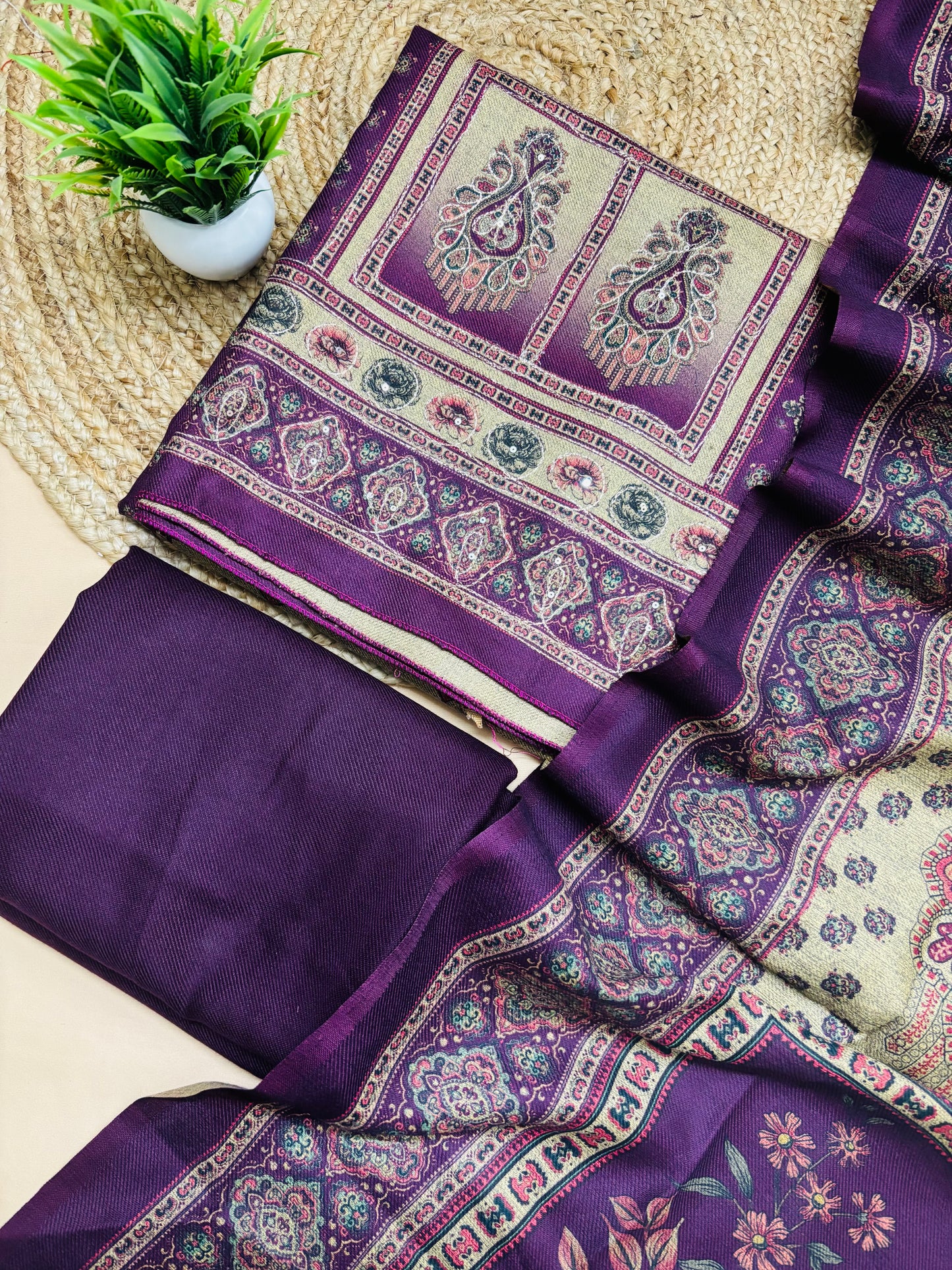 Zari Detailing Pure Pashmina Suit set