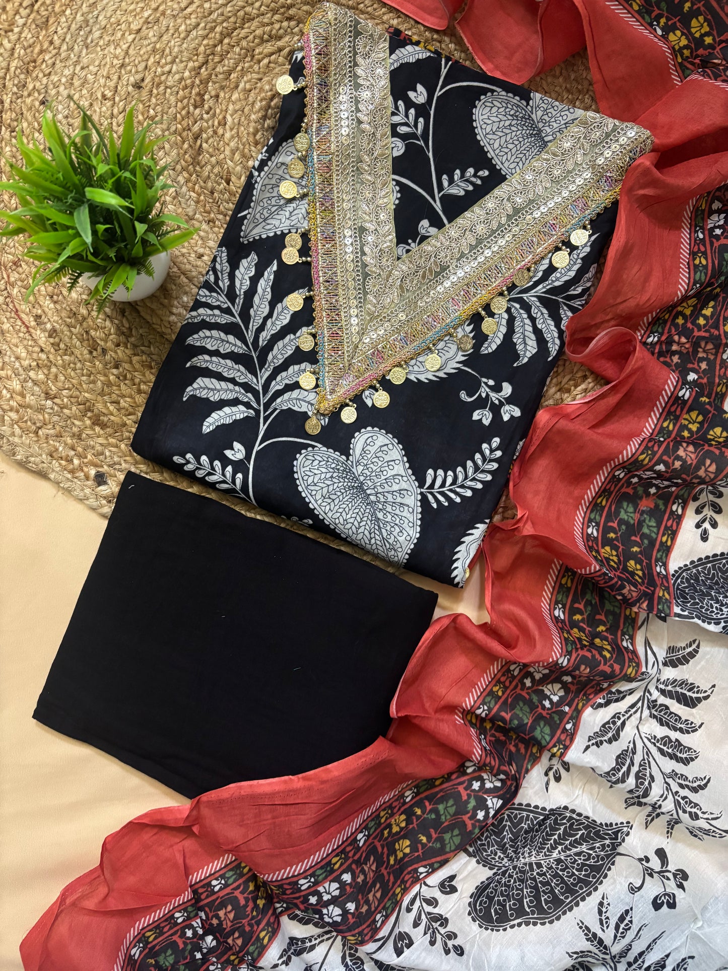Coin Lace Detailing Pure Cotton Suit