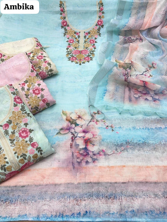 Kashmiri Work Digital Floral Linen Suit