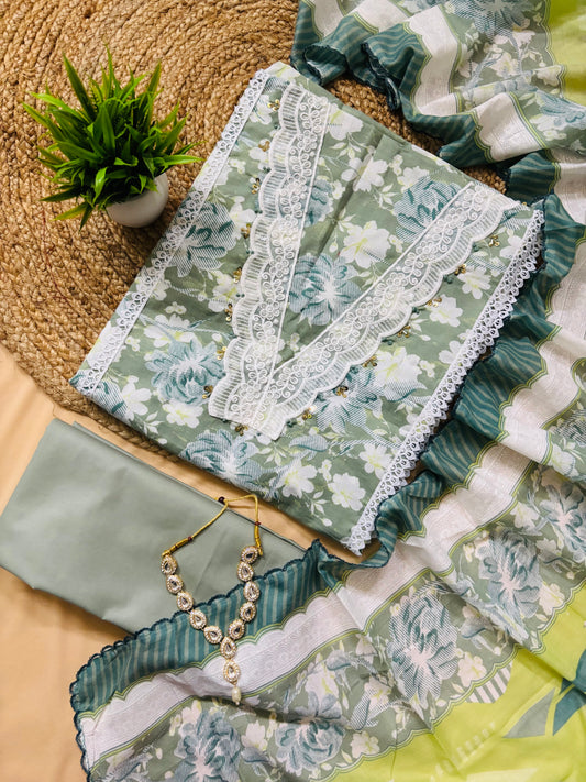 Pakistani Floral Pure Cotton Suit Set