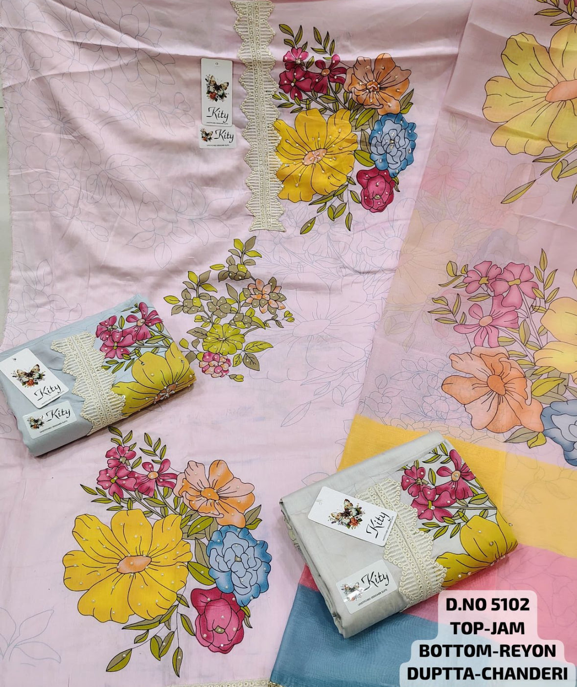 Pearl Floral Muslin Cotton Suit With Floral Linen Dupatta