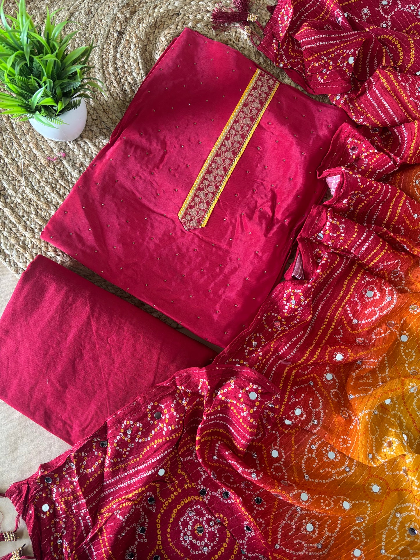 Luxurious Pure Crepe Suit with Ultra Beautiful Bandhani Dupatta
